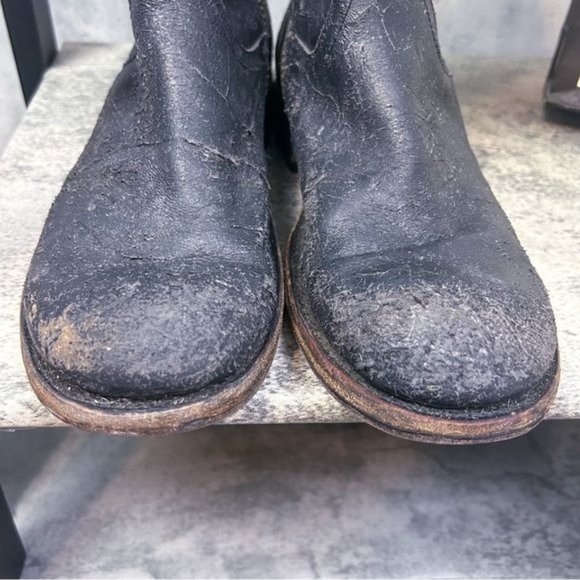 FRYE | Fulton Inside Zip Black Distressed Leather Café Racer Motorcycle Boots main image 5